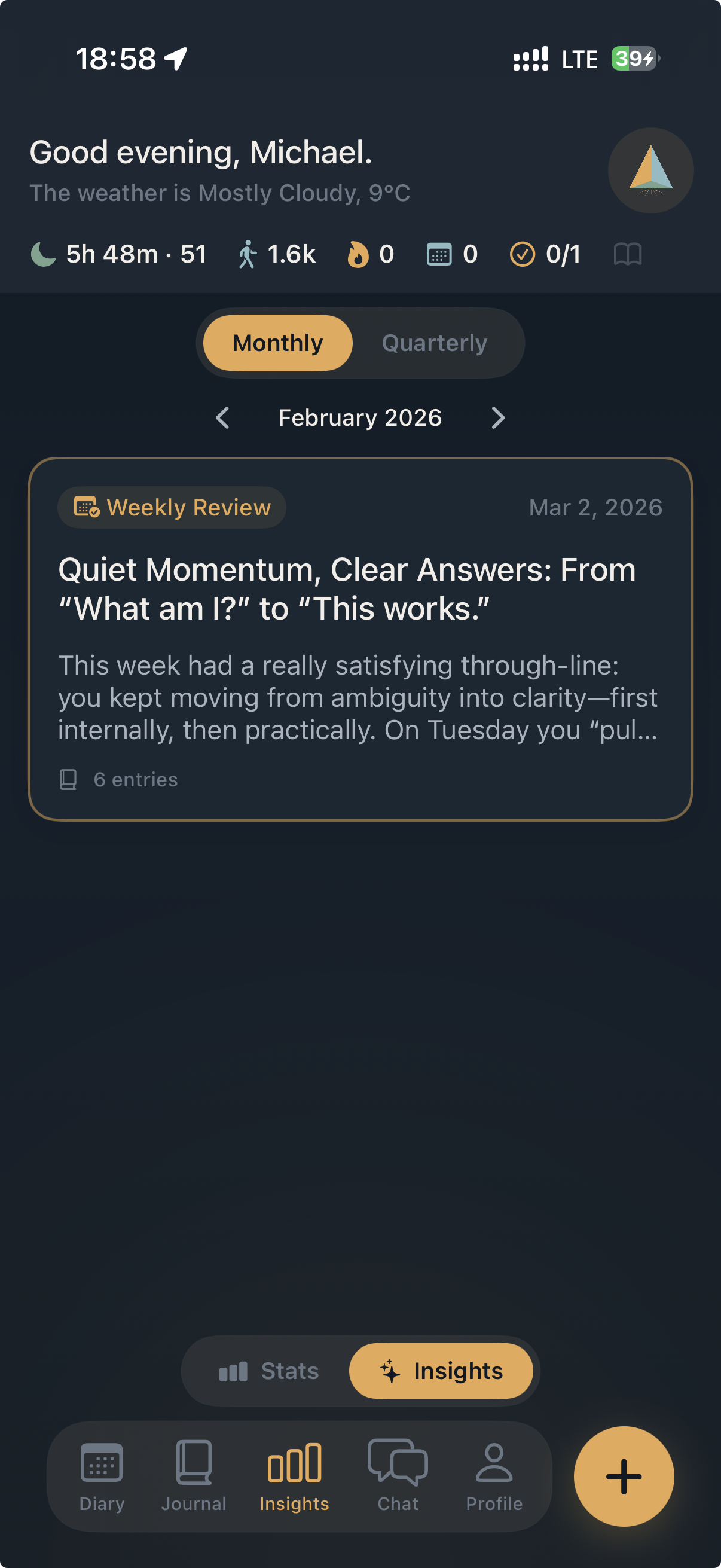 Chat showing a synthesized review of the past seven days